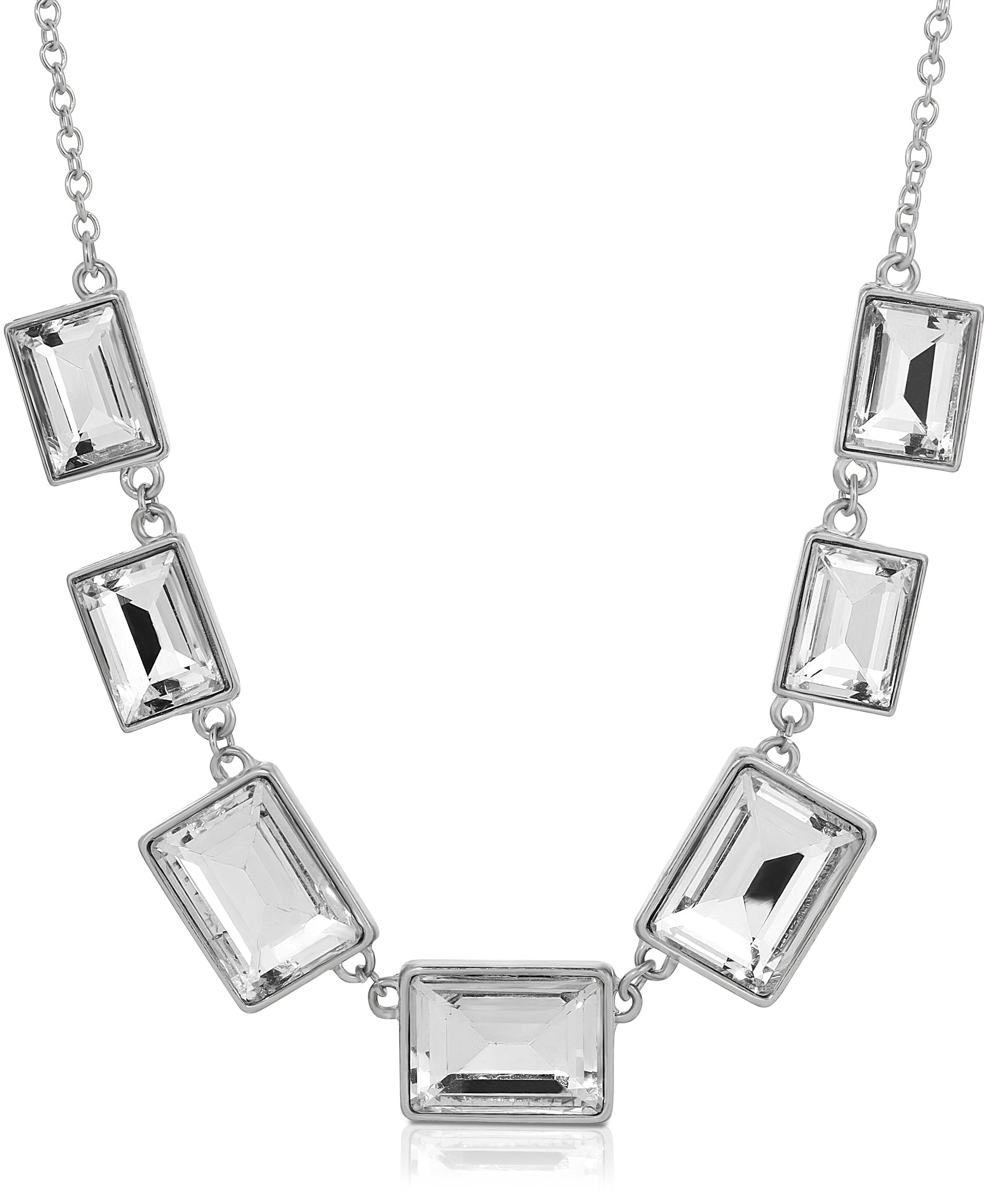 2028 Jewelry Crystal Rectangle Station Collar Necklace 16" + 3" Extender