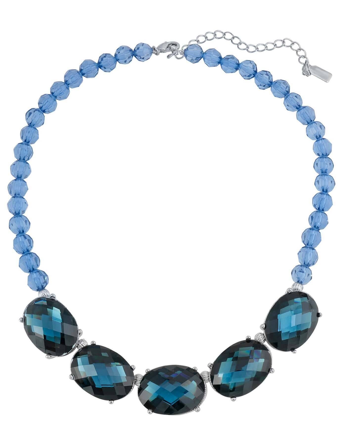 1928 Jewelry Oval Faceted Beaded Collar Necklace 16" + 3" Extender