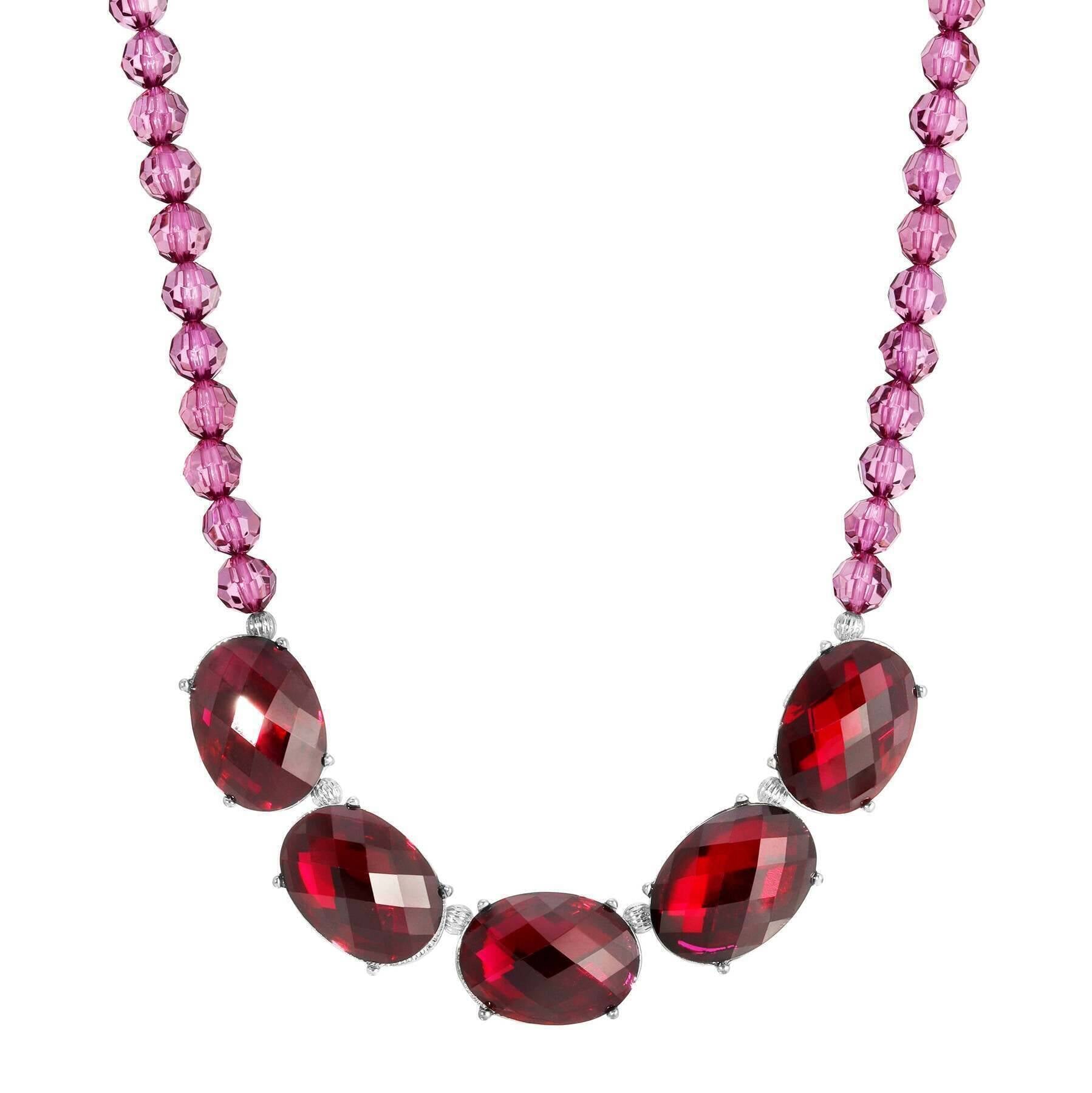 1928 Jewelry Oval Faceted Beaded Collar Necklace 16" + 3" Extender