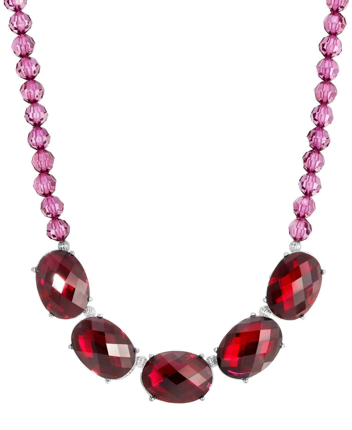 1928 Jewelry Oval Faceted Beaded Collar Necklace 16" + 3" Extender