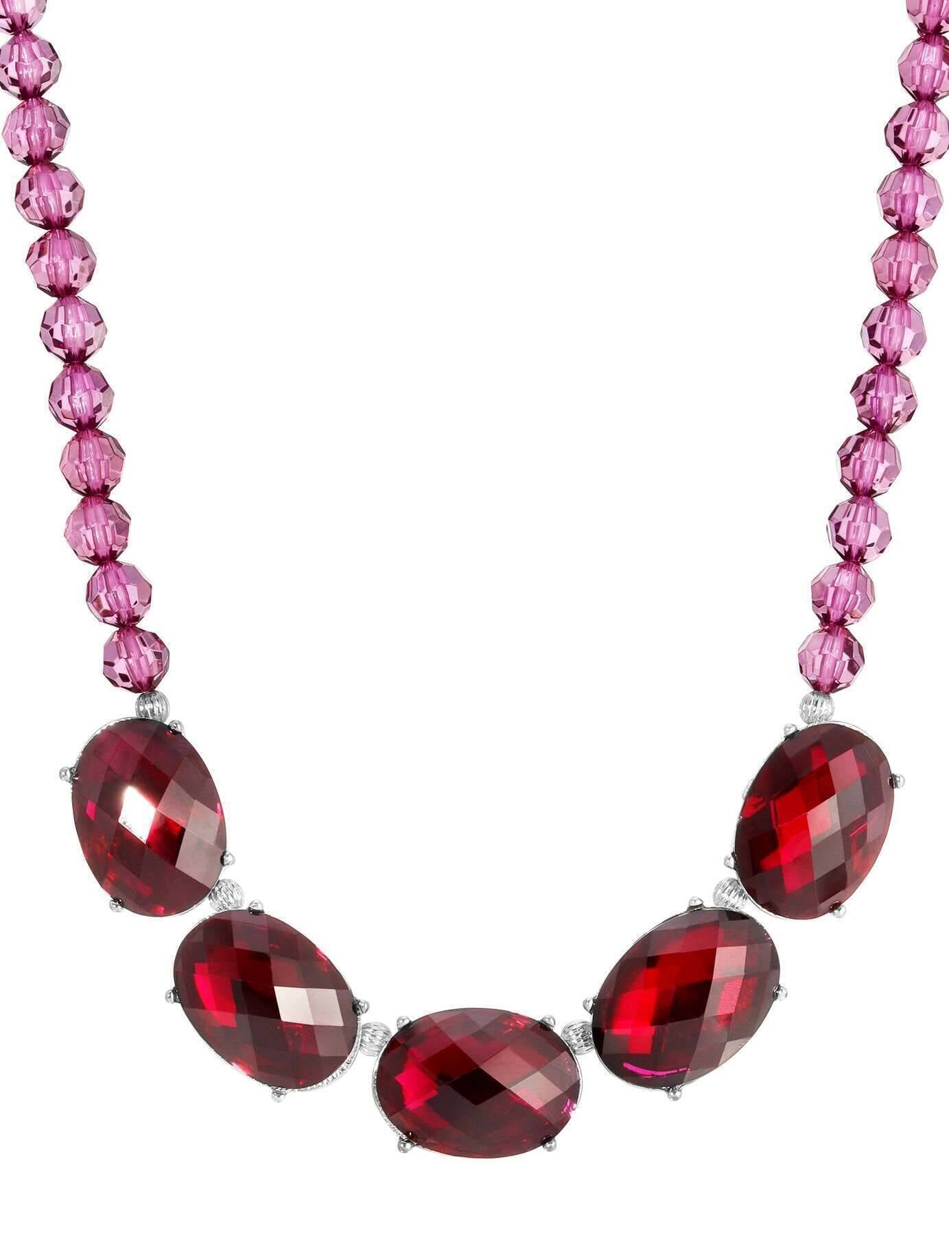 1928 Jewelry Oval Faceted Beaded Collar Necklace 16" + 3" Extender