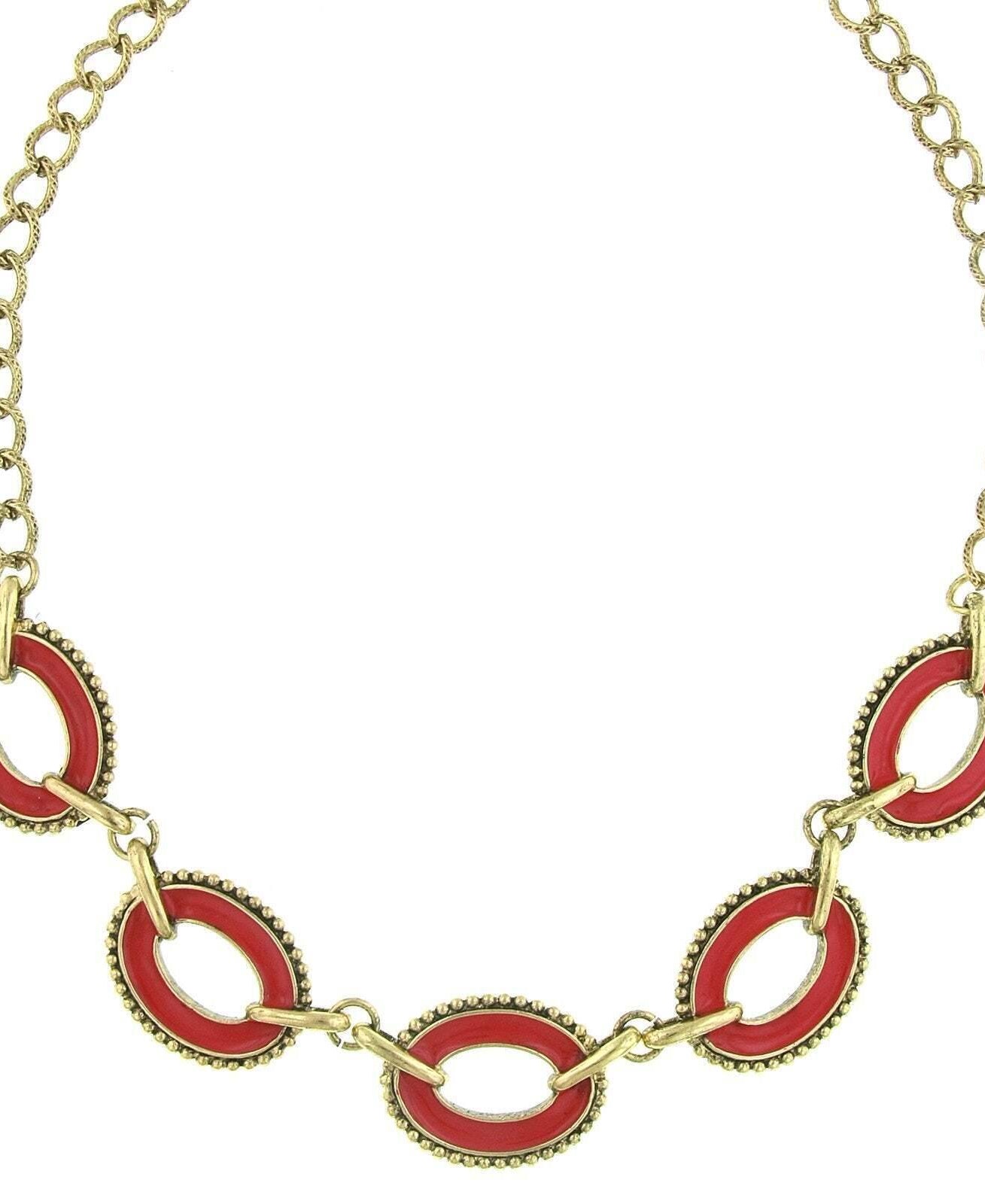 2028 Jewelry Reversible Hand Enameled Oval Station Link Chain Necklace 16" + 3" Extender