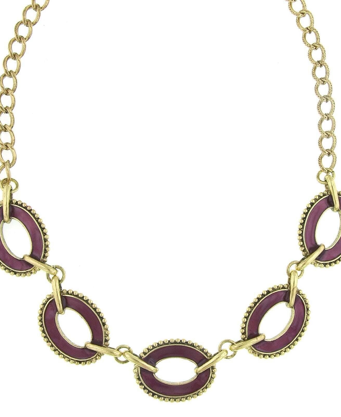 2028 Jewelry Reversible Hand Enameled Oval Station Link Chain Necklace 16" + 3" Extender