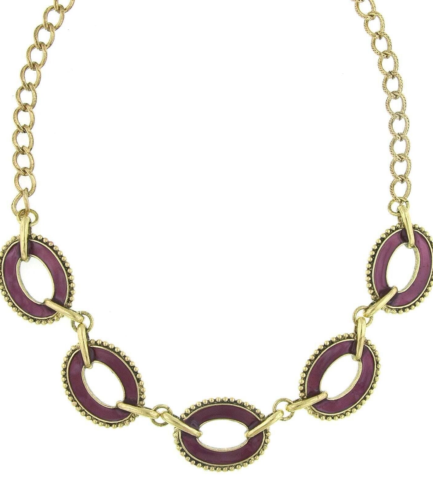 2028 Jewelry Reversible Hand Enameled Oval Station Link Chain Necklace 16" + 3" Extender