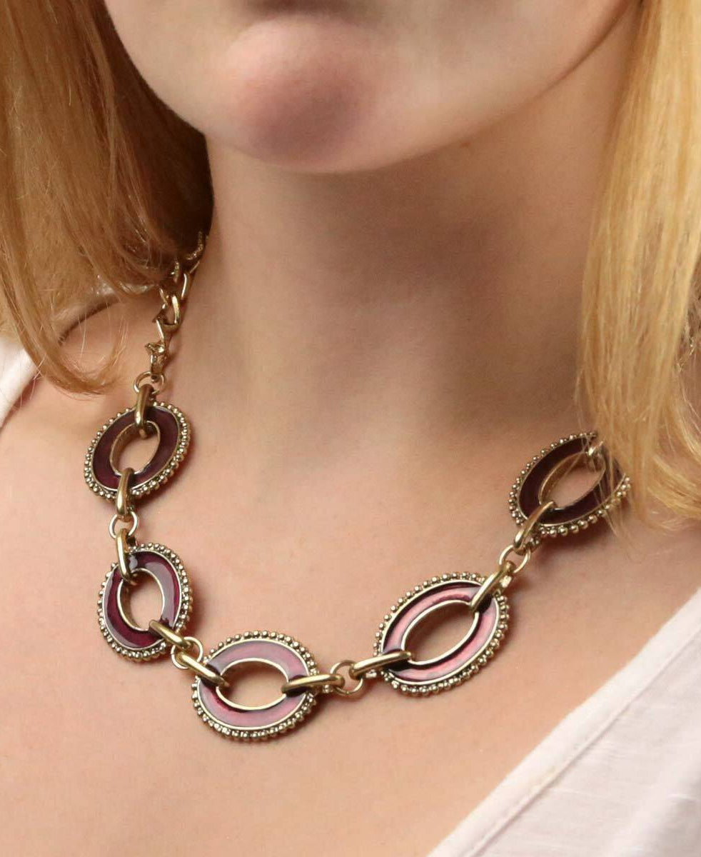 2028 Jewelry Reversible Hand Enameled Oval Station Link Chain Necklace 16" + 3" Extender