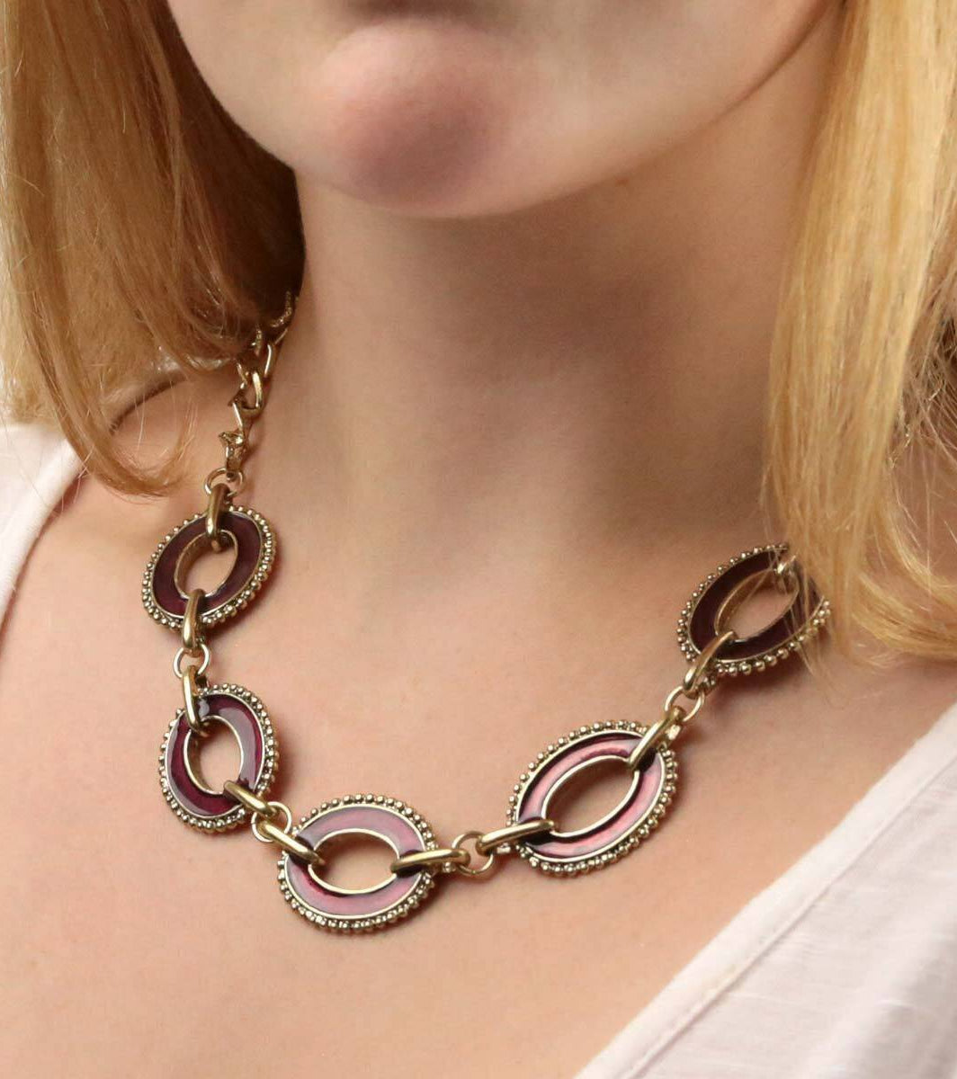 2028 Jewelry Reversible Hand Enameled Oval Station Link Chain Necklace 16" + 3" Extender