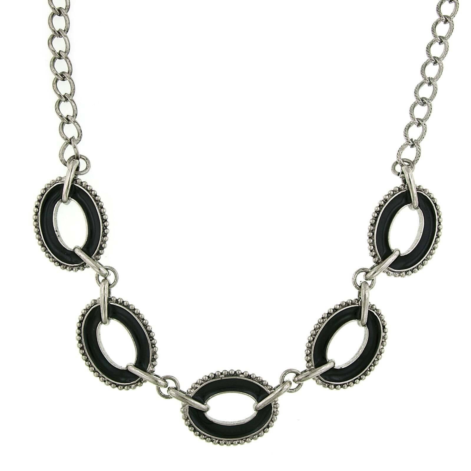 2028 Jewelry Reversible Hand Enameled Oval Station Link Chain Necklace 16" + 3" Extender