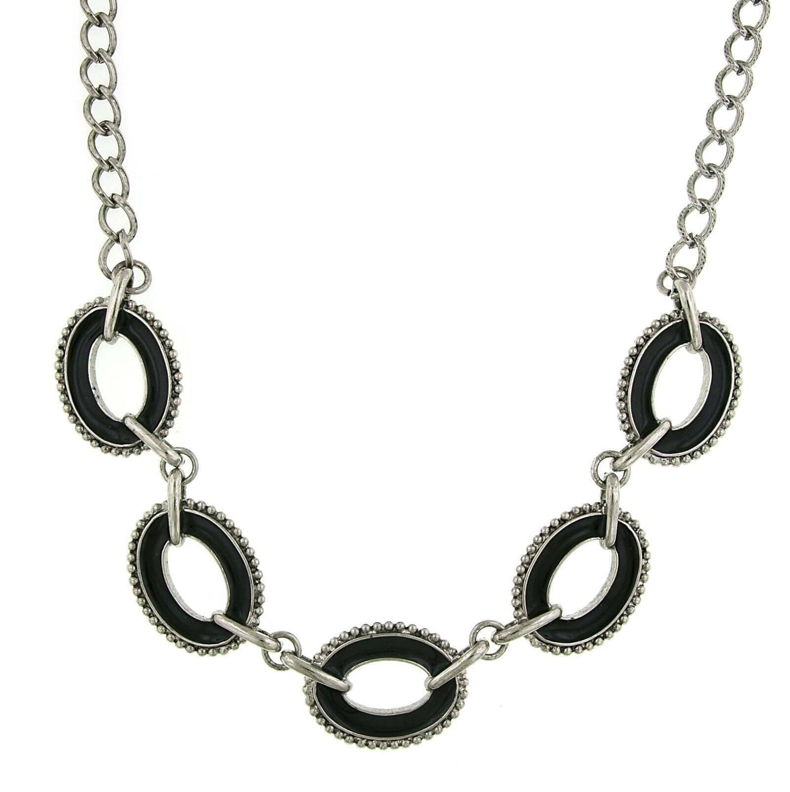 2028 Jewelry Reversible Hand Enameled Oval Station Link Chain Necklace 16" + 3" Extender