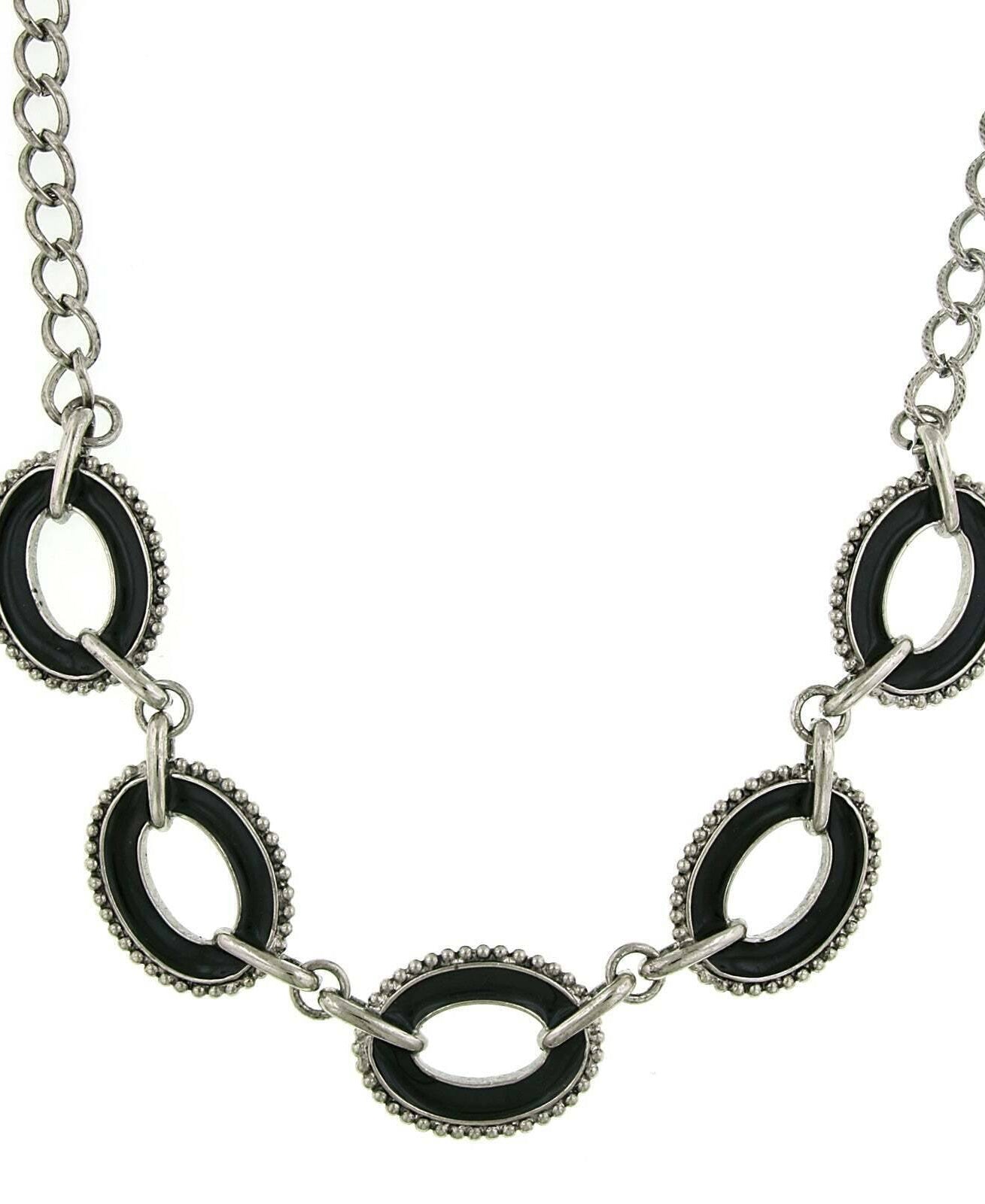 2028 Jewelry Reversible Hand Enameled Oval Station Link Chain Necklace 16" + 3" Extender