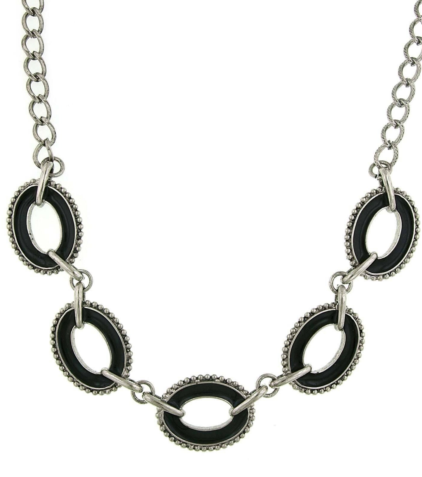 2028 Jewelry Reversible Hand Enameled Oval Station Link Chain Necklace 16" + 3" Extender