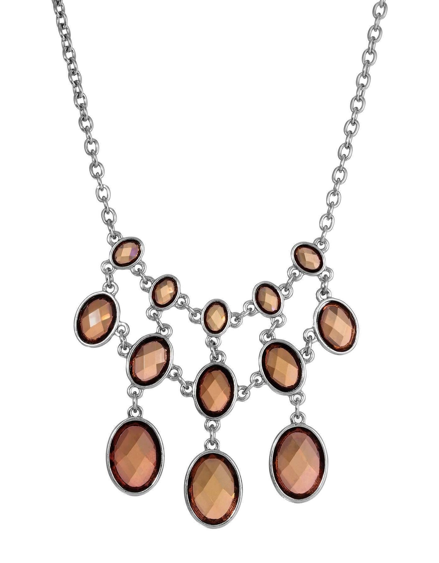 1928 Jewelry Oval Faceted Light Brown Stone Bib Necklace 16" + 3" Extender