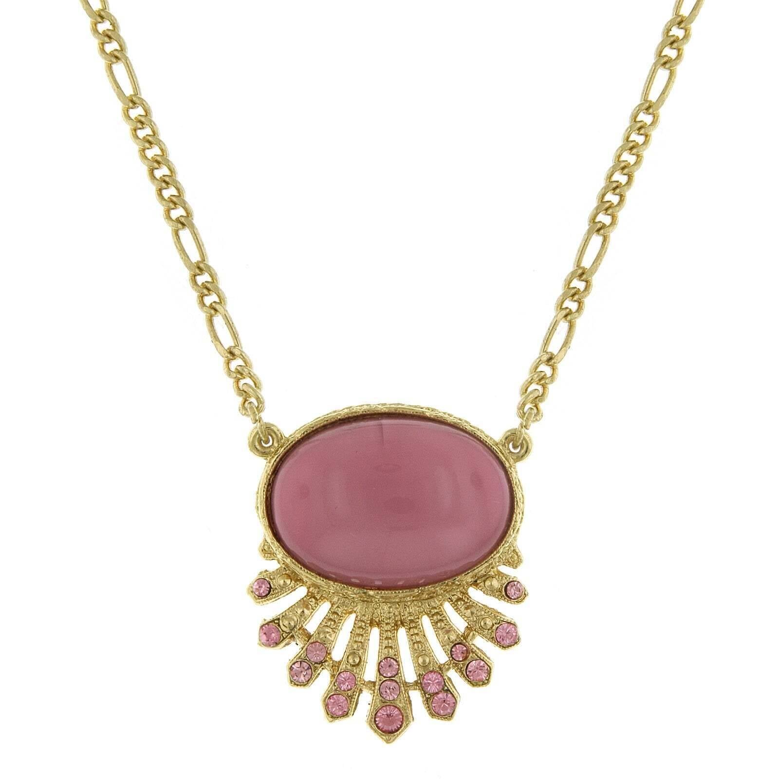 2028 Jewelry Oval Moonstone Crystal Pendant Necklace 16" + 3" Extender