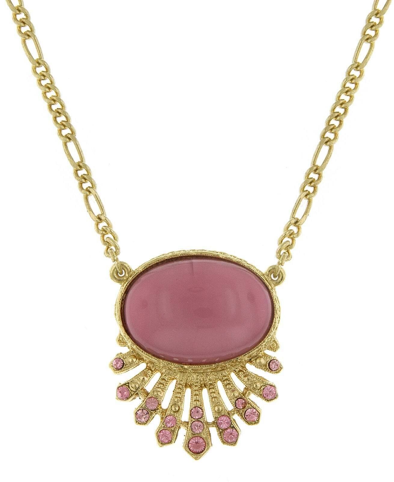 2028 Jewelry Oval Moonstone Crystal Pendant Necklace 16" + 3" Extender