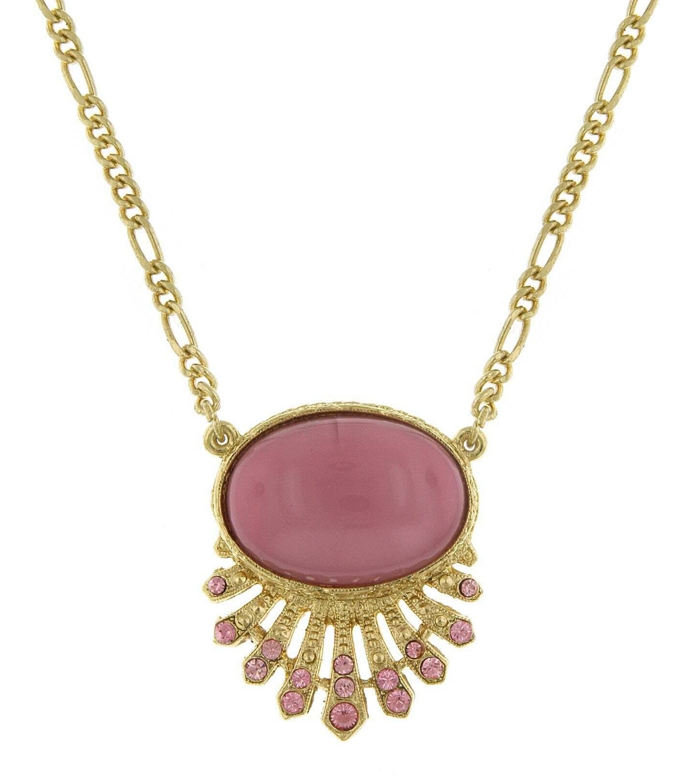 2028 Jewelry Oval Moonstone Crystal Pendant Necklace 16" + 3" Extender