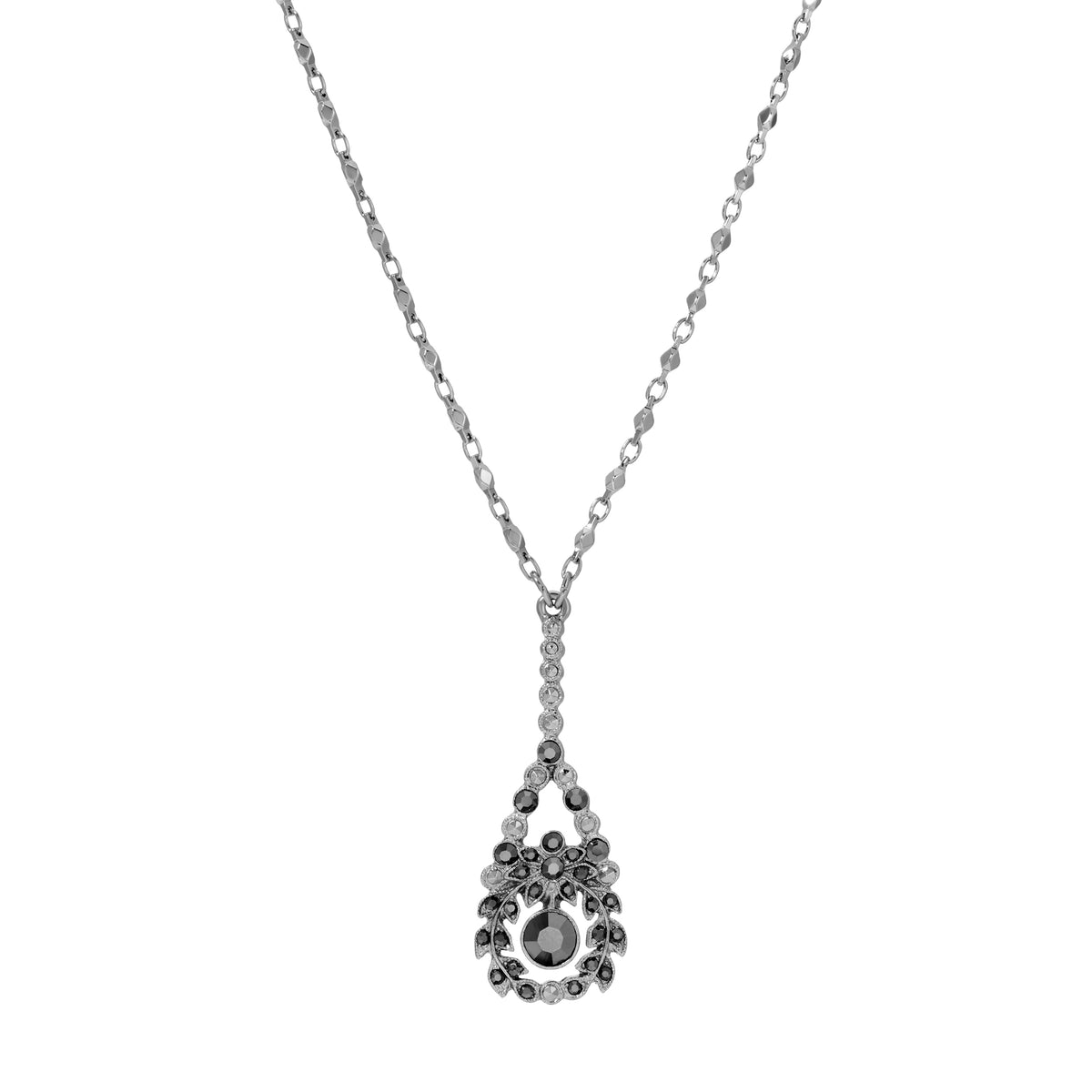 Hematite Crystal Teardrop Drop Pendant Necklace 16" + 3" Extender