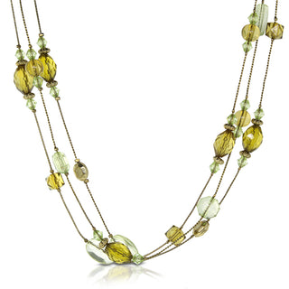 Brass Olivine Multi-Row Strandage Necklace 16" + 3" Extender