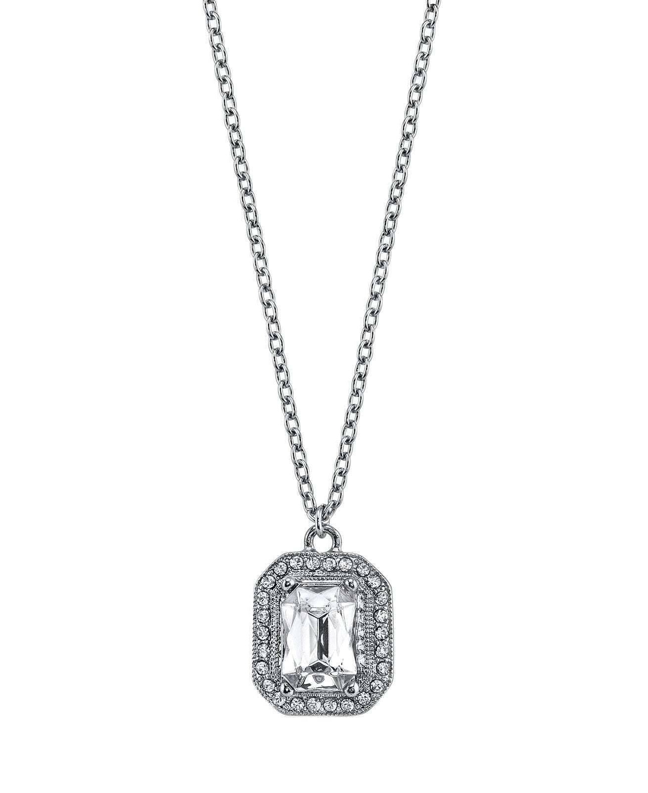 2028 Jewelry Octagon Stone & Crystal Pendant Necklace 16" + 3" Extender