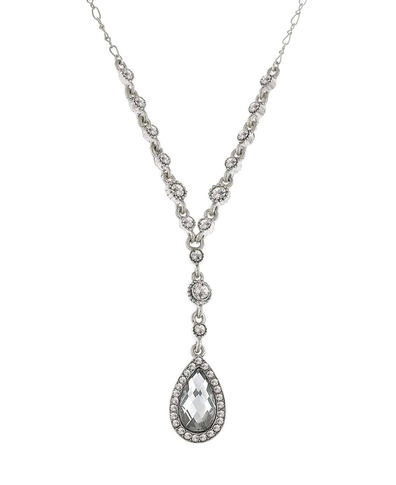 2028 Jewelry Crystal Accented Faceted Crystal Teardrop Y-Necklace 16" + 3" Extender