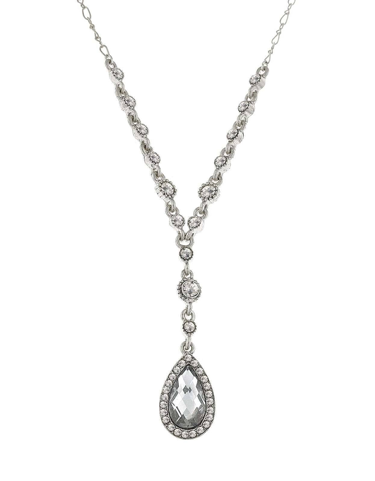 2028 Jewelry Crystal Accented Faceted Crystal Teardrop Y-Necklace 16" + 3" Extender