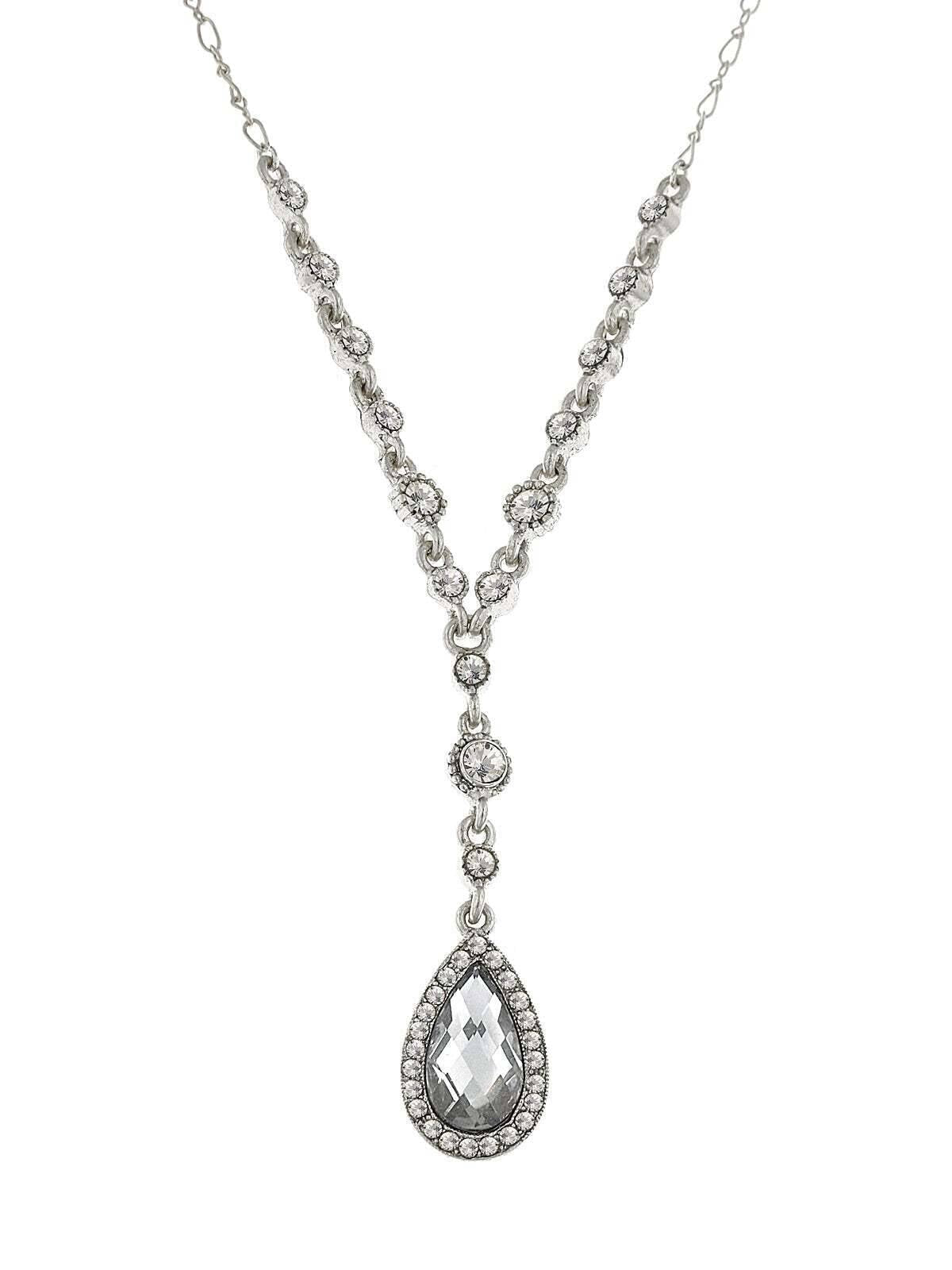 2028 Jewelry Crystal Accented Faceted Crystal Teardrop Y-Necklace 16" + 3" Extender