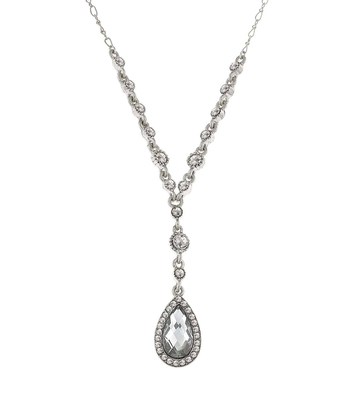 2028 Jewelry Crystal Accented Faceted Crystal Teardrop Y-Necklace 16" + 3" Extender