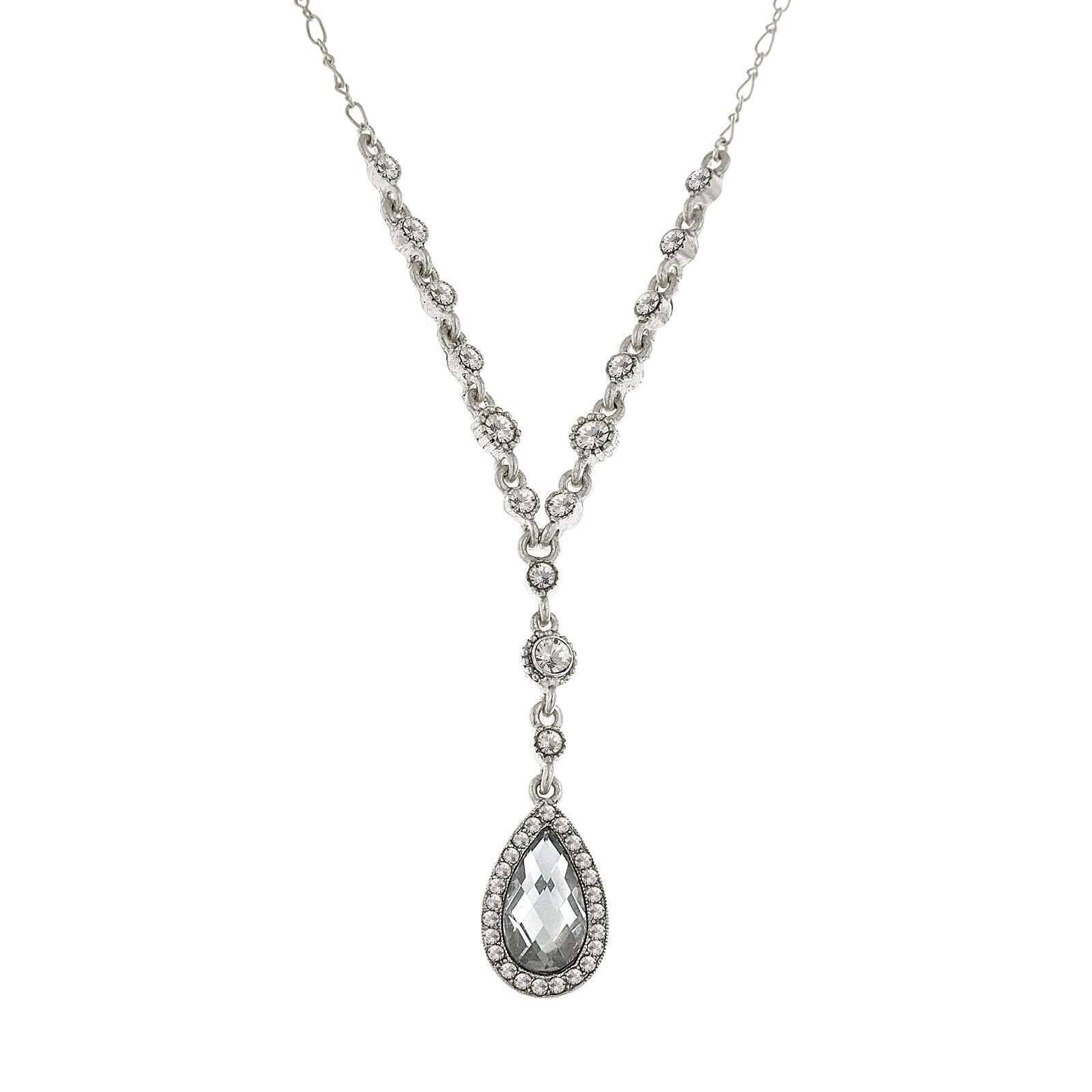 2028 Jewelry Crystal Accented Faceted Crystal Teardrop Y-Necklace 16" + 3" Extender