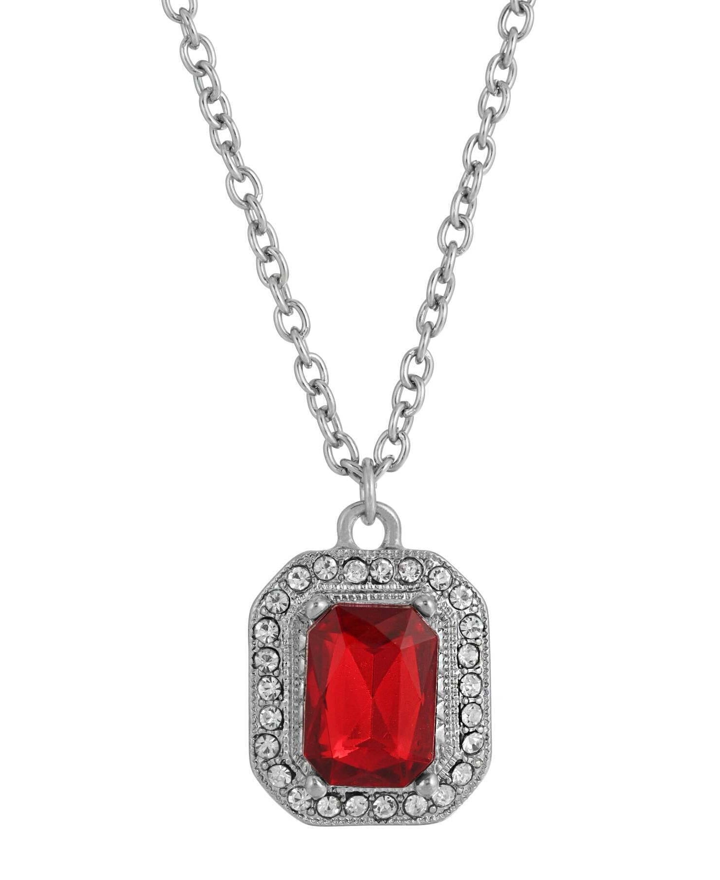 2028 Jewelry Octagon Stone & Crystal Pendant Necklace 16" + 3" Extender