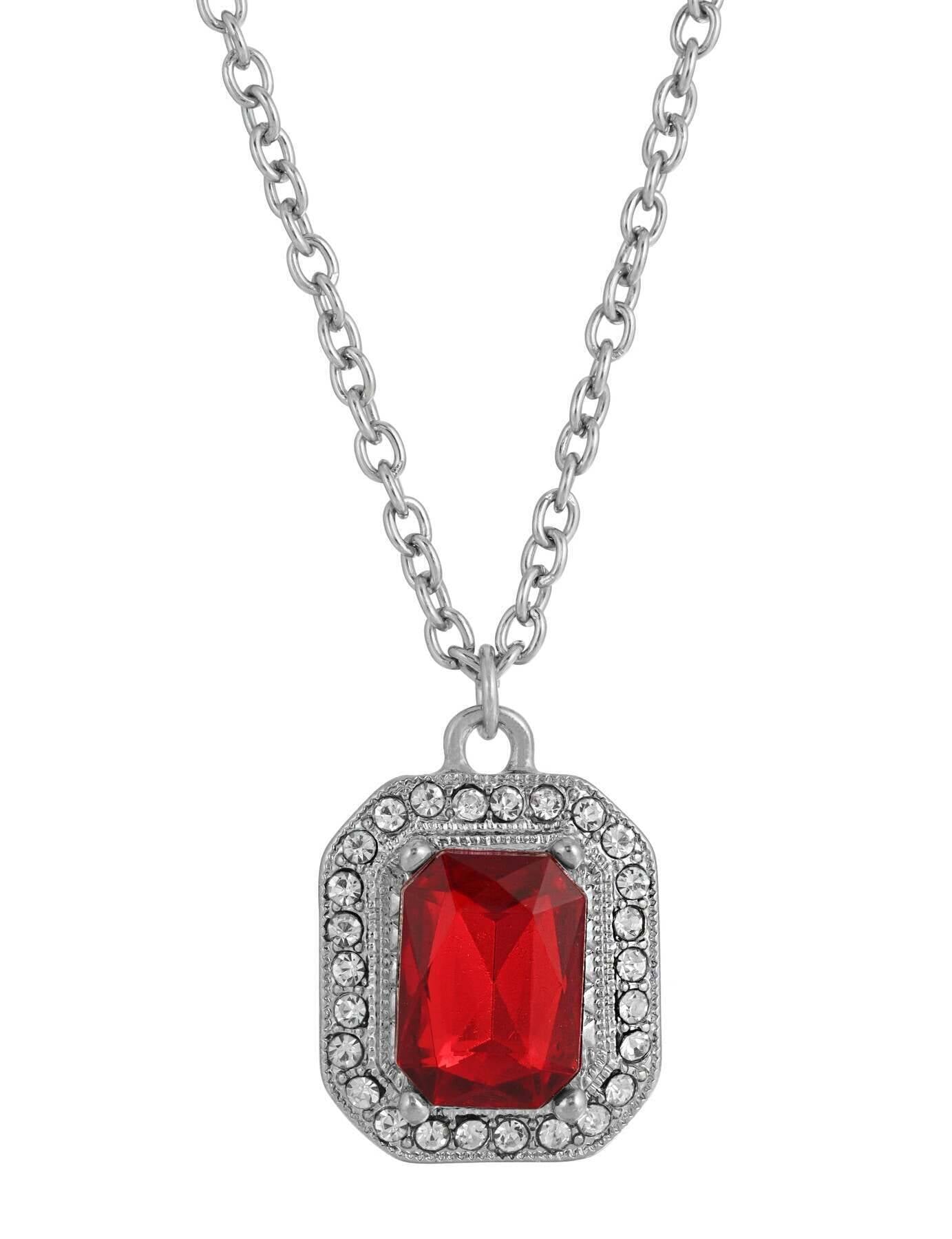 2028 Jewelry Octagon Stone & Crystal Pendant Necklace 16" + 3" Extender