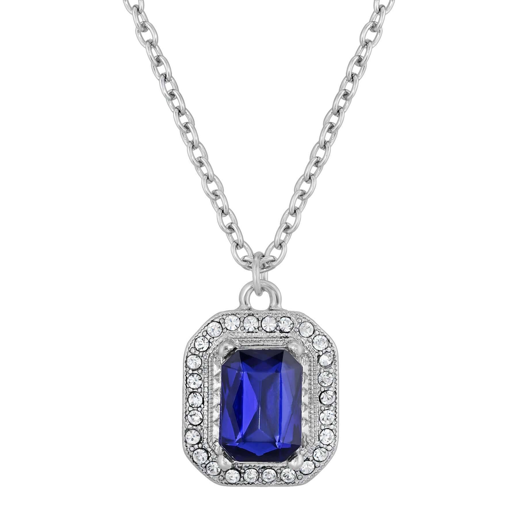 2028 Jewelry Octagon Stone & Crystal Pendant Necklace 16" + 3" Extender