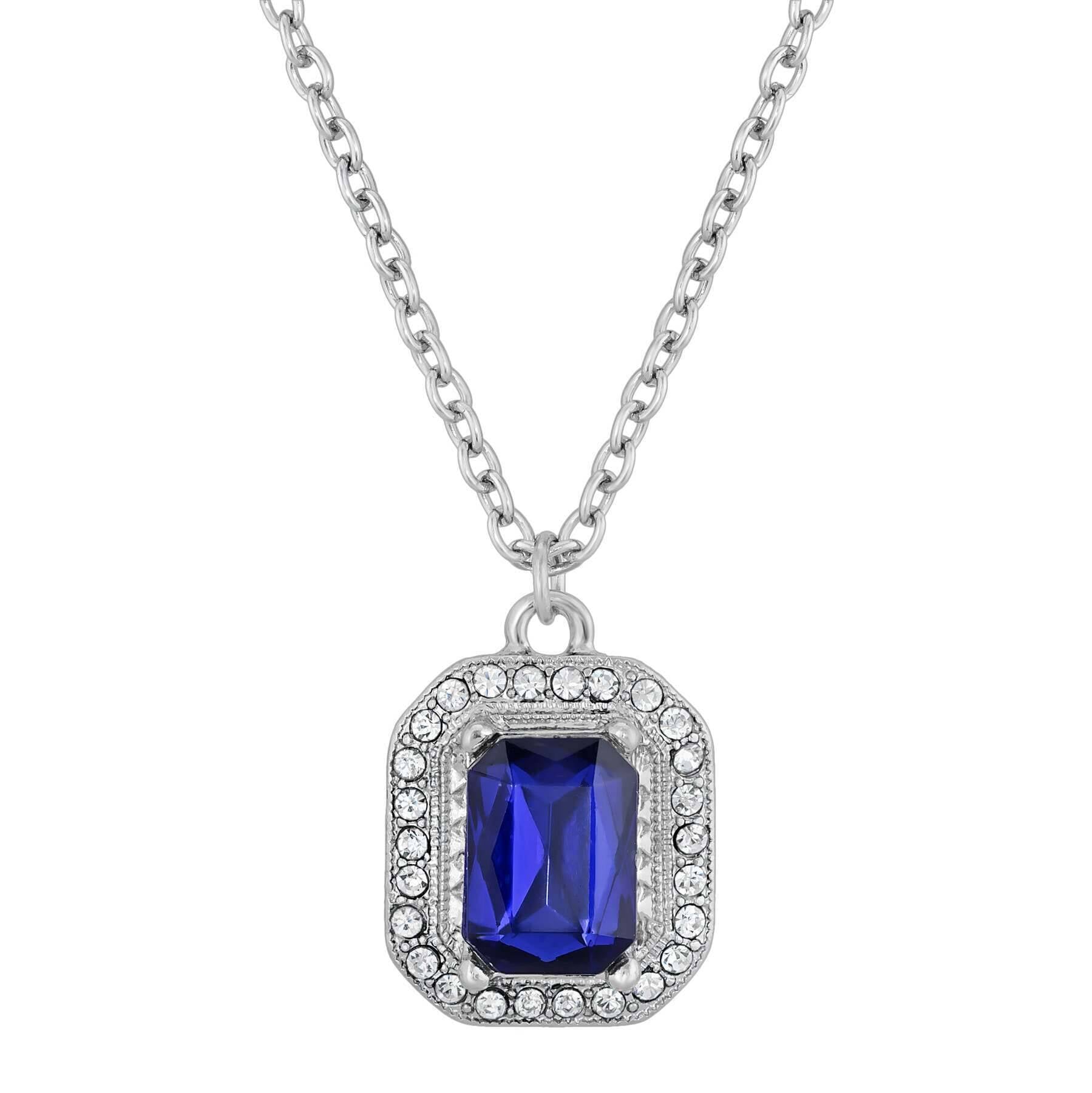 2028 Jewelry Octagon Stone & Crystal Pendant Necklace 16" + 3" Extender