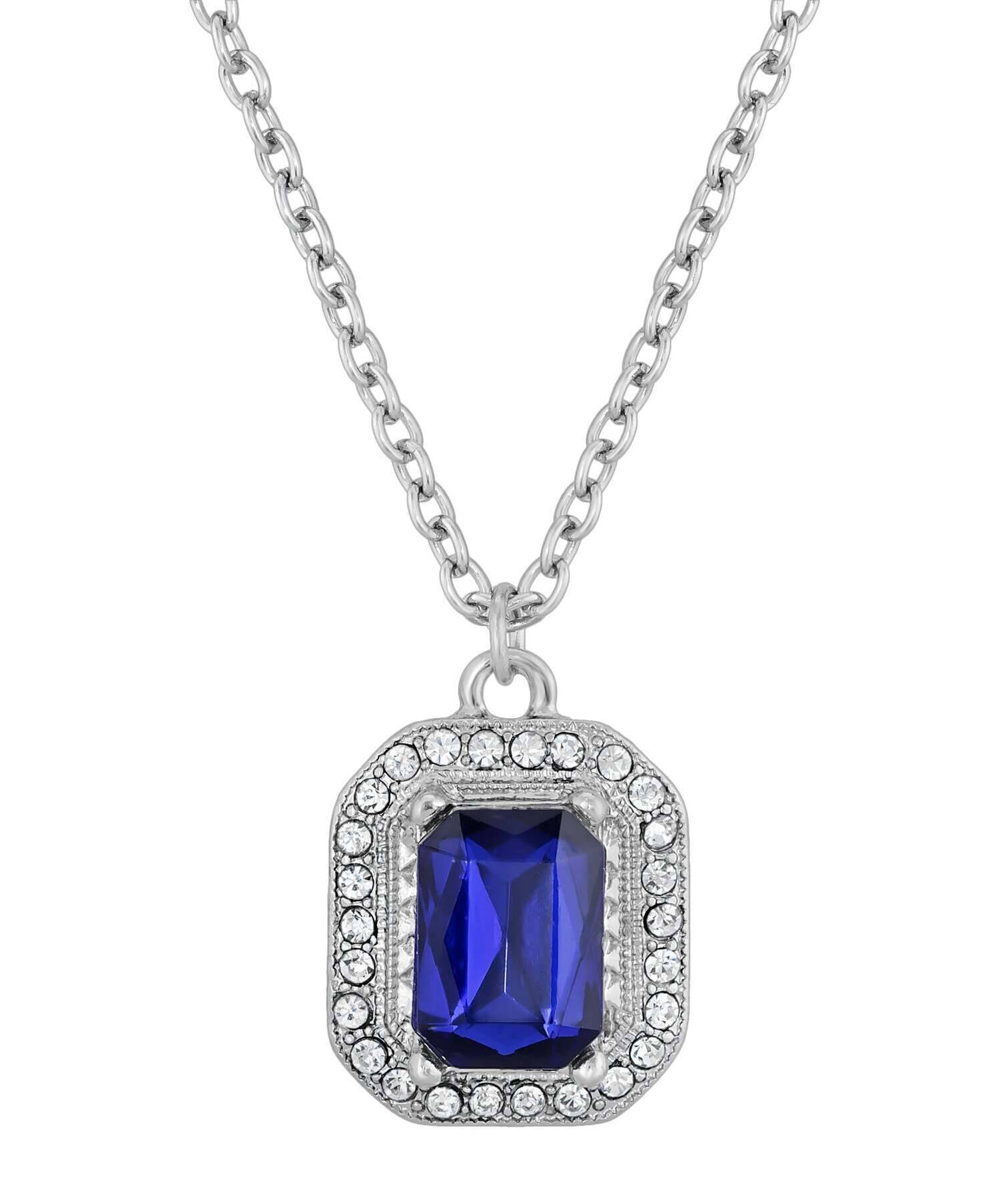 2028 Jewelry Octagon Stone & Crystal Pendant Necklace 16" + 3" Extender