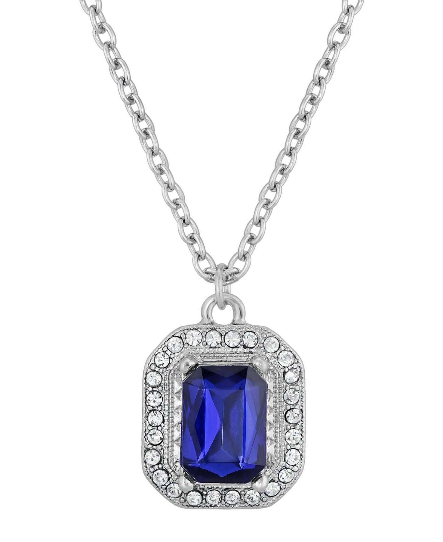 2028 Jewelry Octagon Stone & Crystal Pendant Necklace 16" + 3" Extender