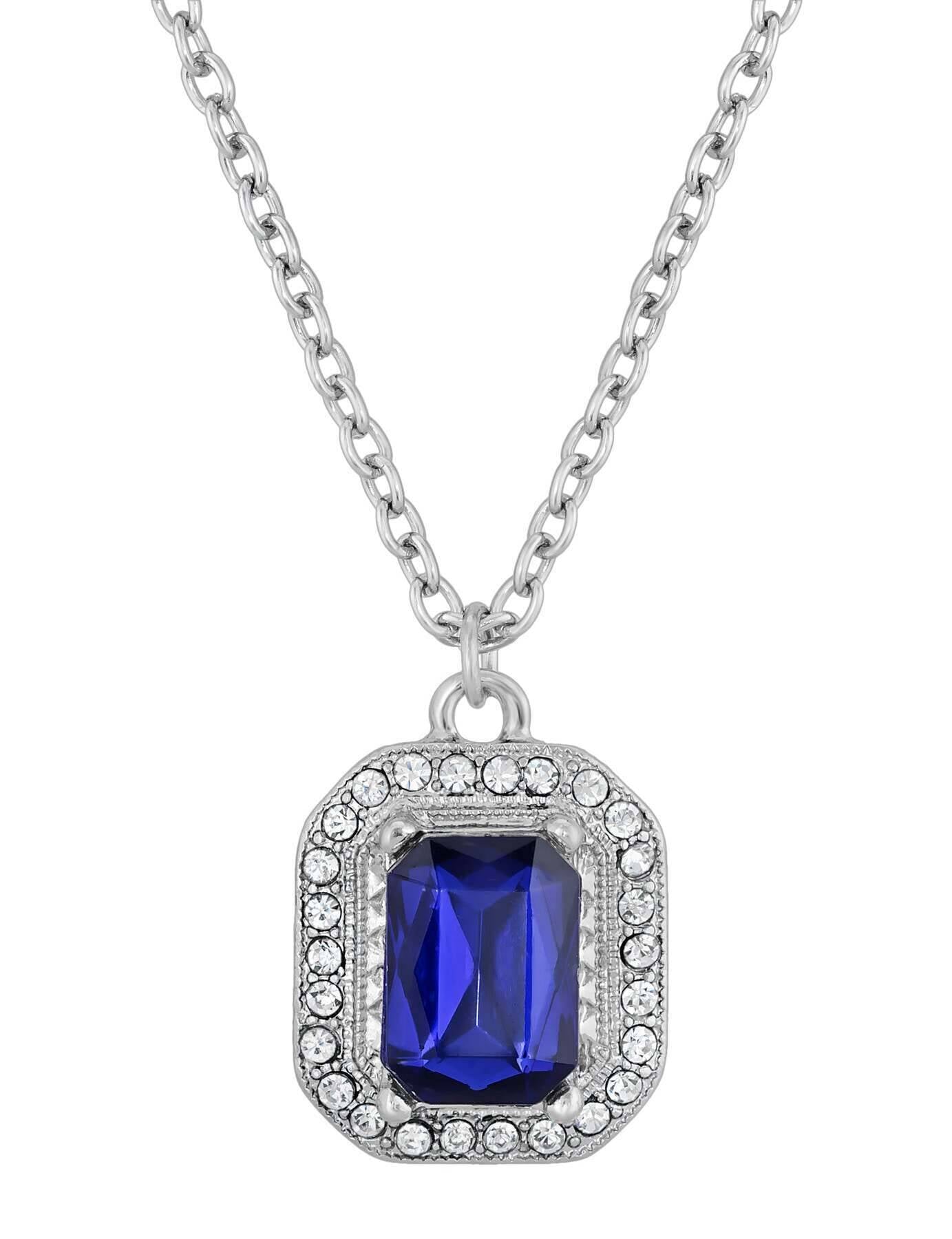 2028 Jewelry Octagon Stone & Crystal Pendant Necklace 16" + 3" Extender