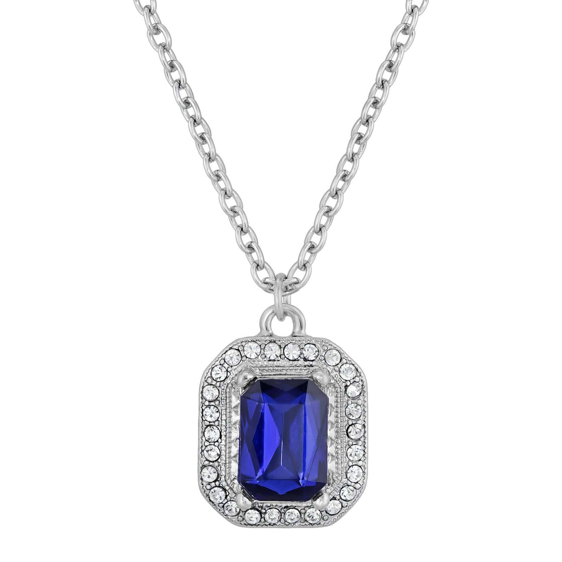 2028 Jewelry Octagon Stone & Crystal Pendant Necklace 16" + 3" Extender