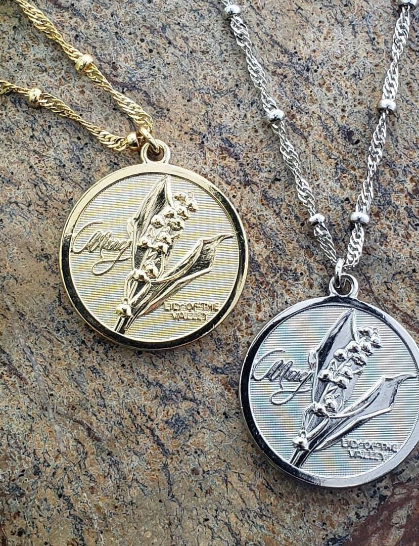 1928 Jewelry Flower Of The Month Pendant Necklace 16"