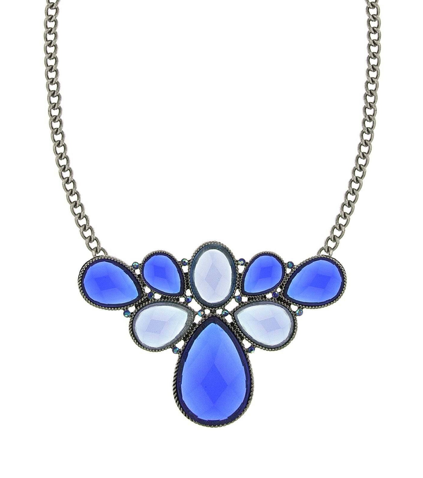 2028 Jewelry Teardrop Stone Cluster Necklace 16" + 3" Extender