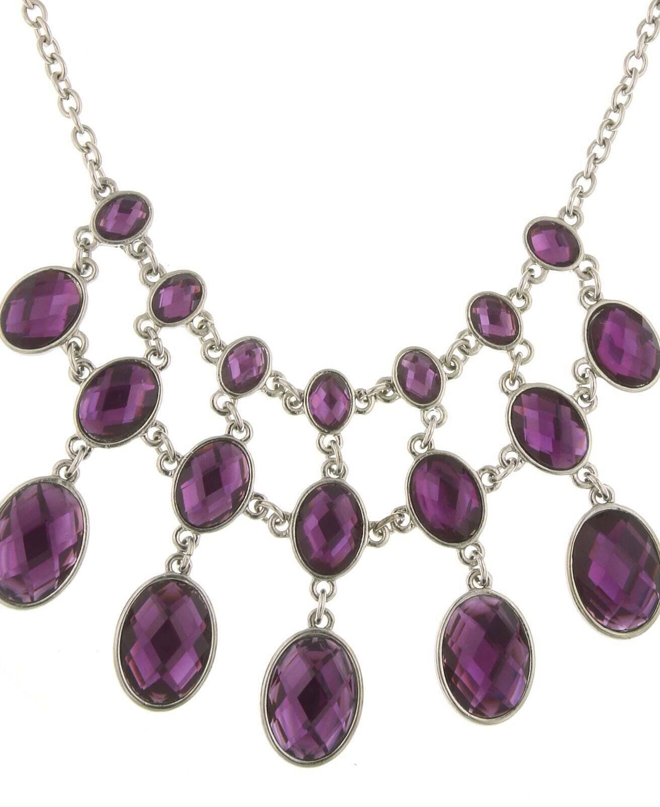 2028 Jewelry Three Row Oval Faceted Stone Bib Necklace 16" + 3" Extender