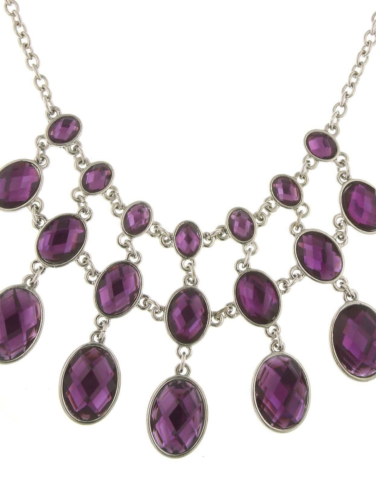 2028 Jewelry Three Row Oval Faceted Stone Bib Necklace 16" + 3" Extender