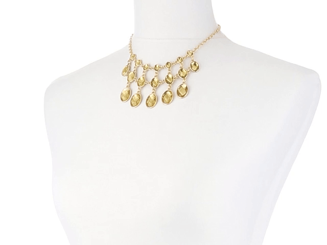 2028 Jewelry Three Row Oval Faceted Stone Bib Necklace 16" + 3" Extender