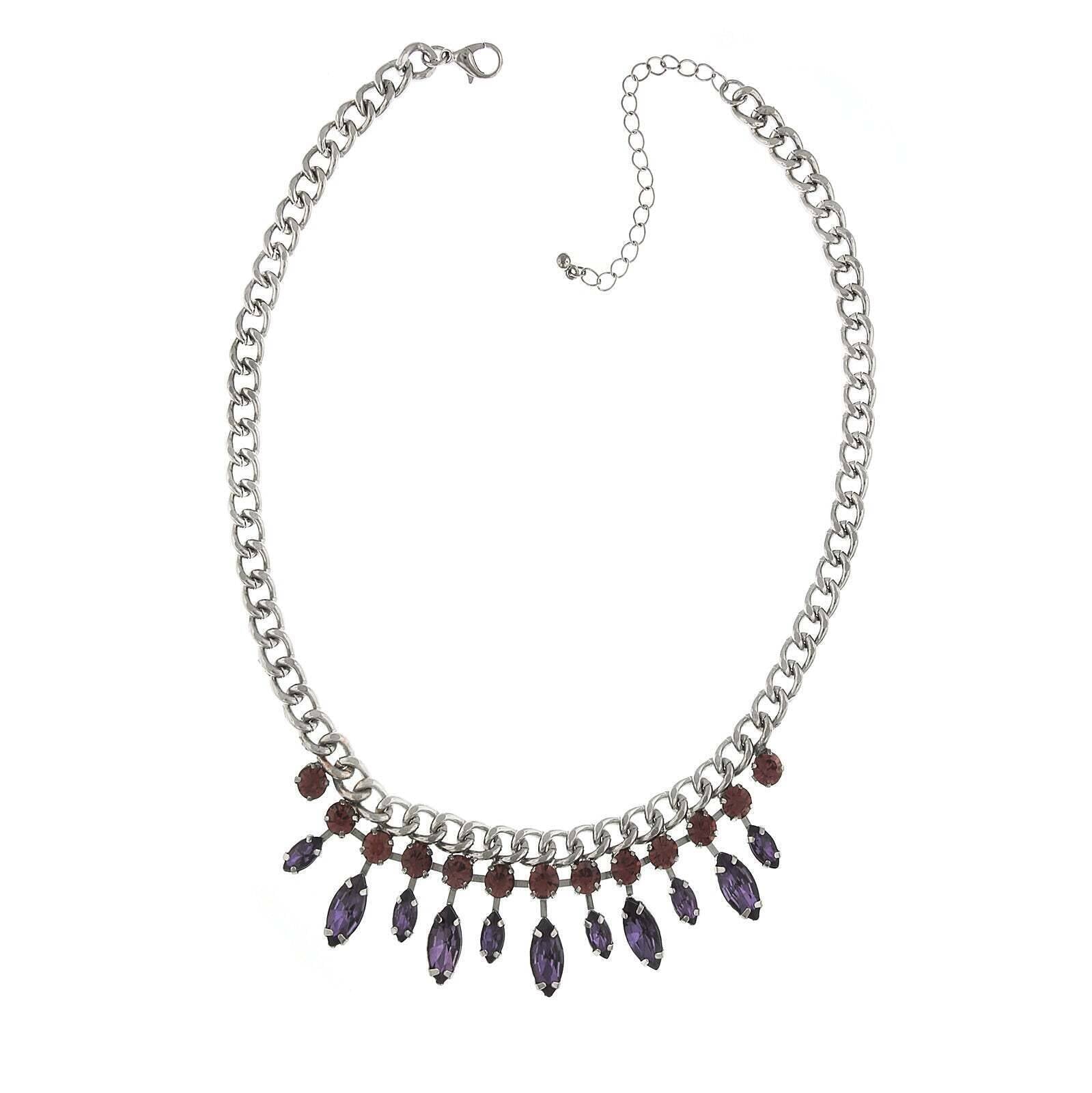 2028 Jewelry Round And Navette Crystal Collar Necklace 16" + 3" Extender