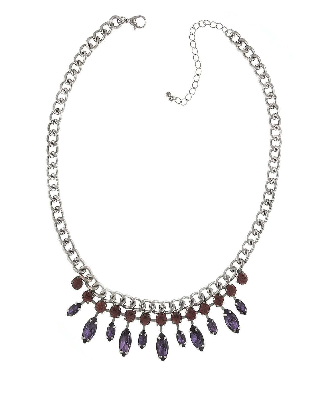 2028 Jewelry Round And Navette Crystal Collar Necklace 16" + 3" Extender