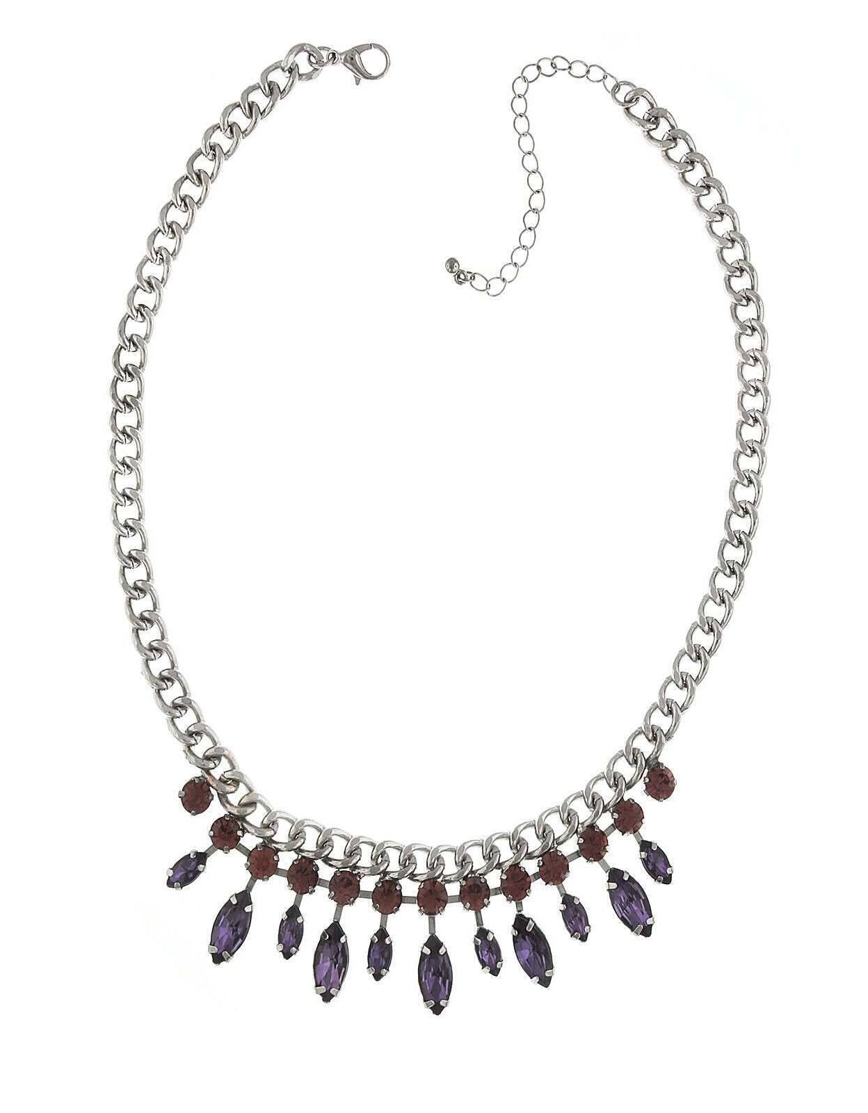 2028 Jewelry Round And Navette Crystal Collar Necklace 16" + 3" Extender