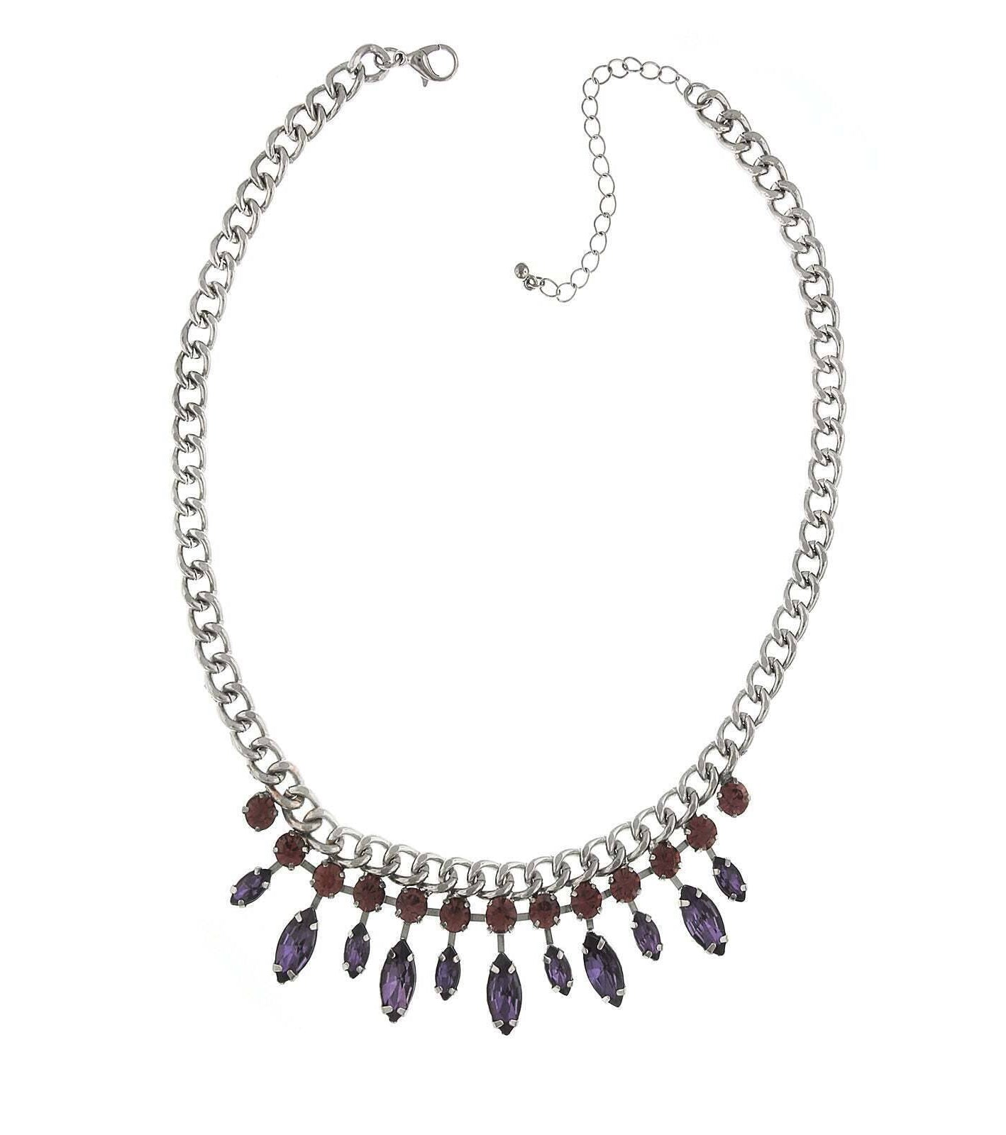 2028 Jewelry Round And Navette Crystal Collar Necklace 16" + 3" Extender