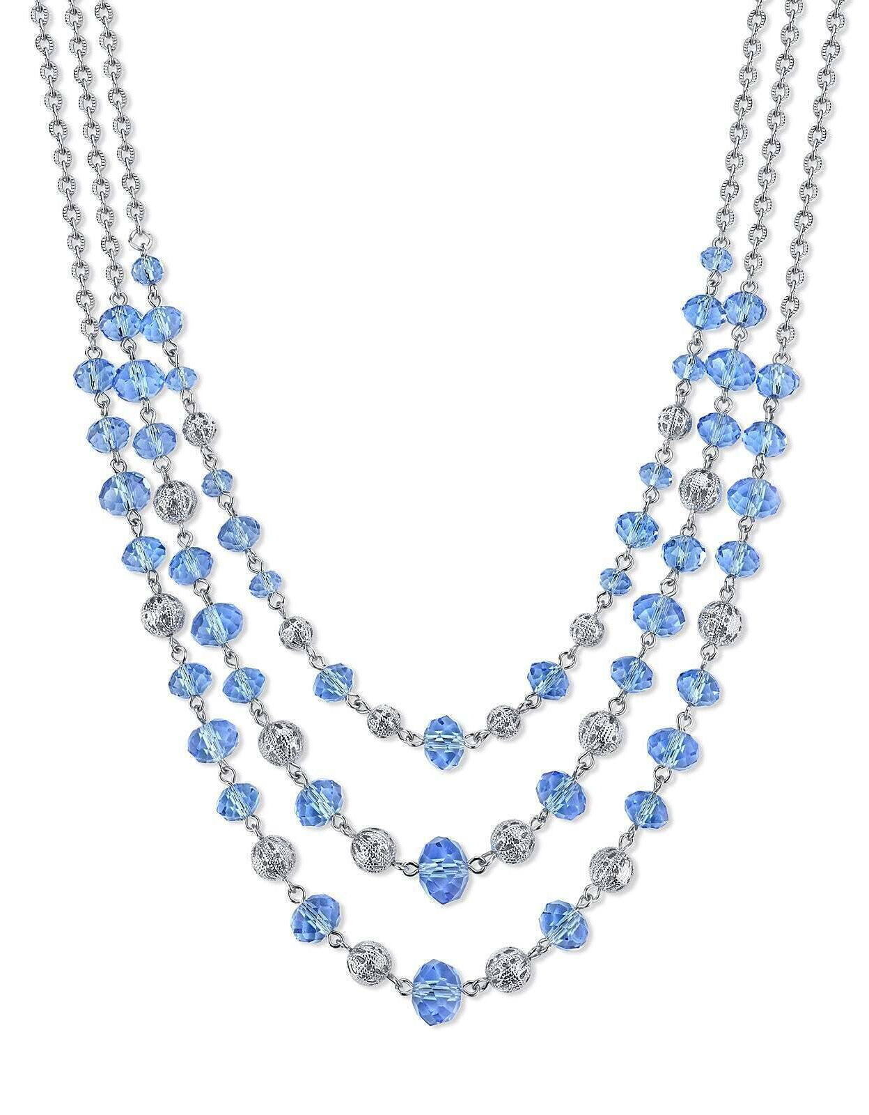 2028 Jewelry Luxe Glass Crystal Puffed Round Filigree Bead 3-Strand Necklace 16" + 3" Extender