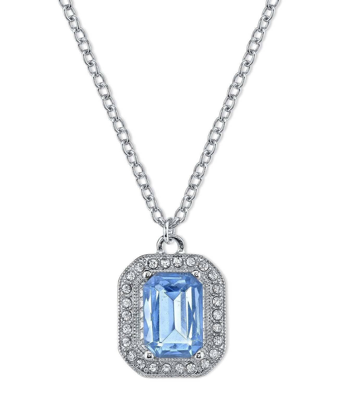 2028 Jewelry Octagon Stone & Crystal Pendant Necklace 16" + 3" Extender