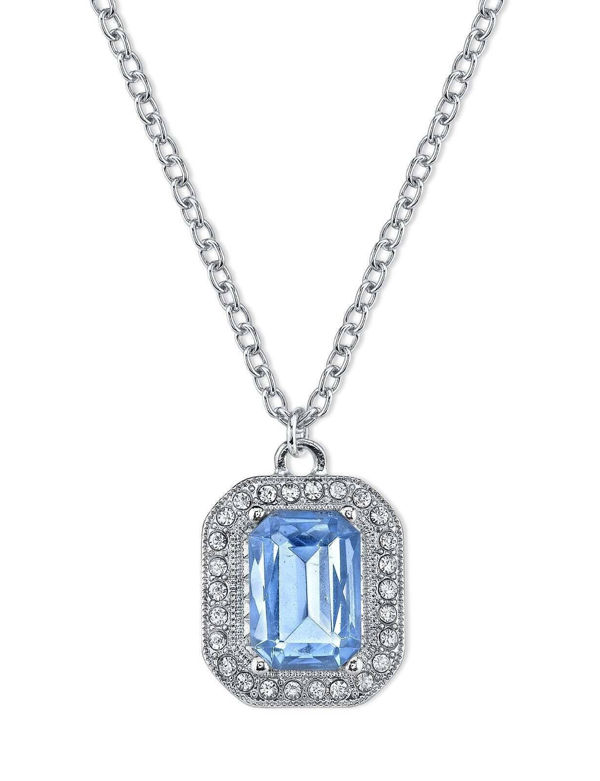 2028 Jewelry Octagon Stone & Crystal Pendant Necklace 16" + 3" Extender