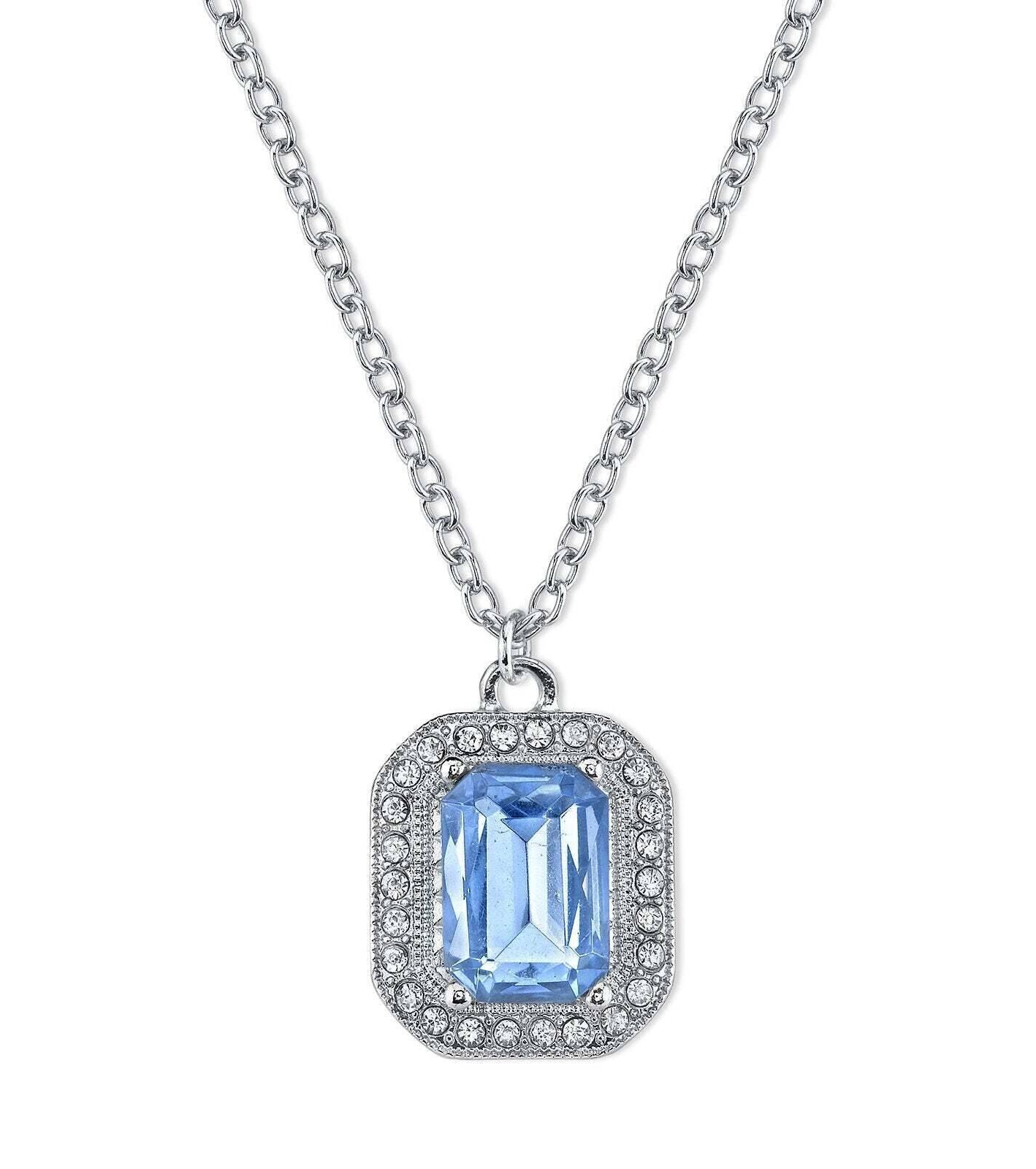 2028 Jewelry Octagon Stone & Crystal Pendant Necklace 16" + 3" Extender