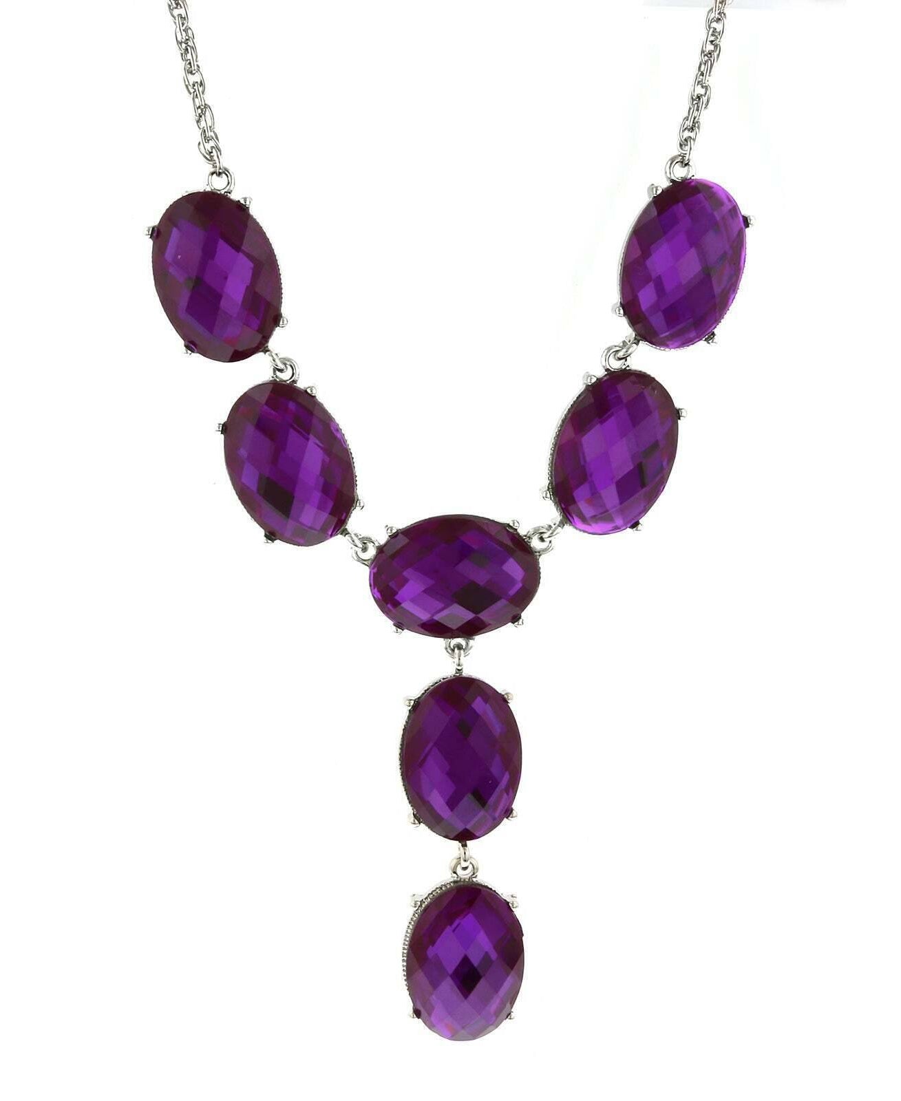 2028 Jewelry Oval Faceted Crystal Y-Necklace Drop Necklace 15" + 3" Extender