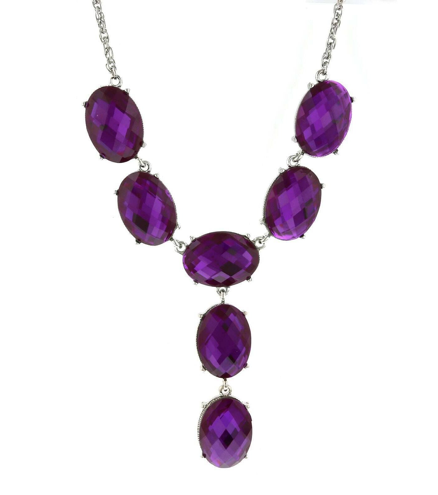 2028 Jewelry Oval Faceted Crystal Y-Necklace Drop Necklace 15" + 3" Extender