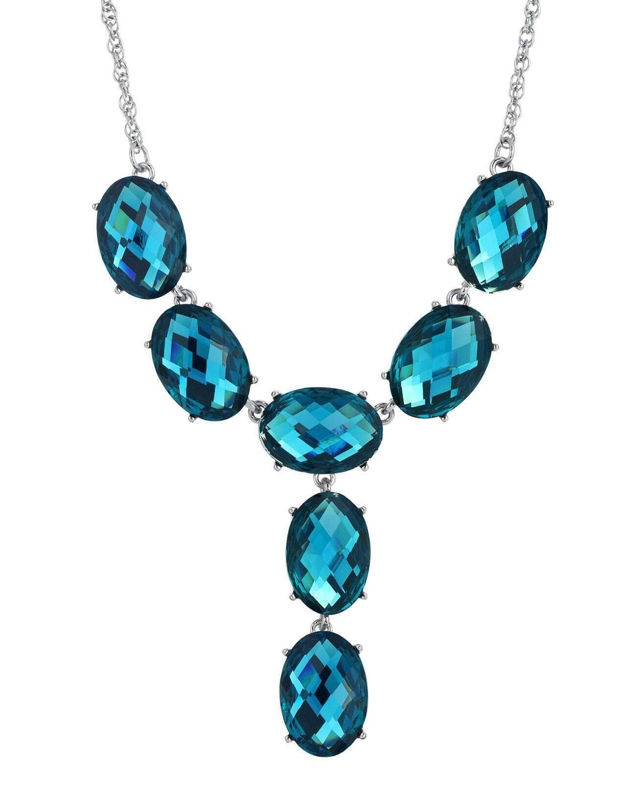 2028 Jewelry Oval Faceted Crystal Y-Necklace Drop Necklace 15" + 3" Extender